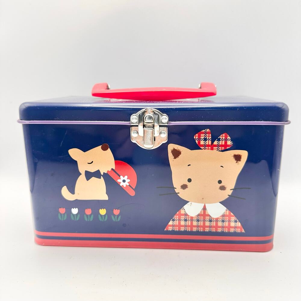 Sanrio 1995 90s Winkipinki Vintage Blue Hinged Top Handle Storage Tin Box Latch